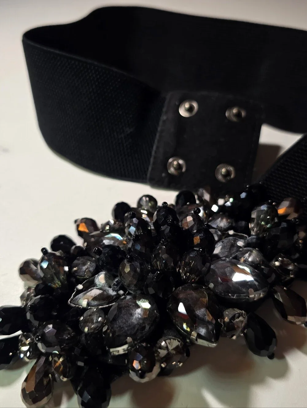 Black Jeweled Elastic Waist Belt - Unbranded